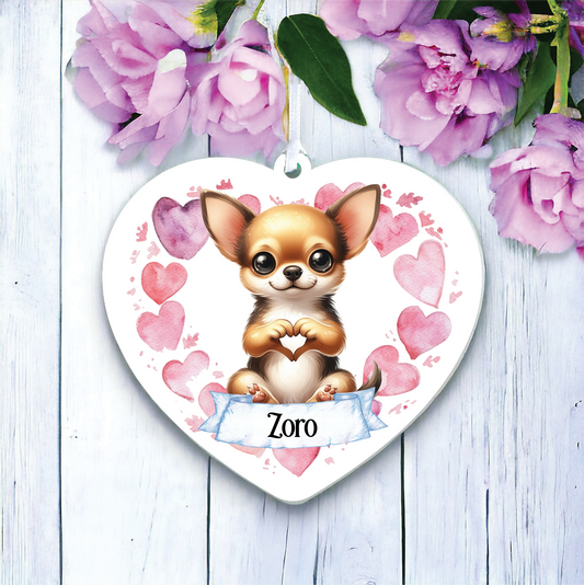 Personalised Chihuahua Dog Love Heart Hand Decoration