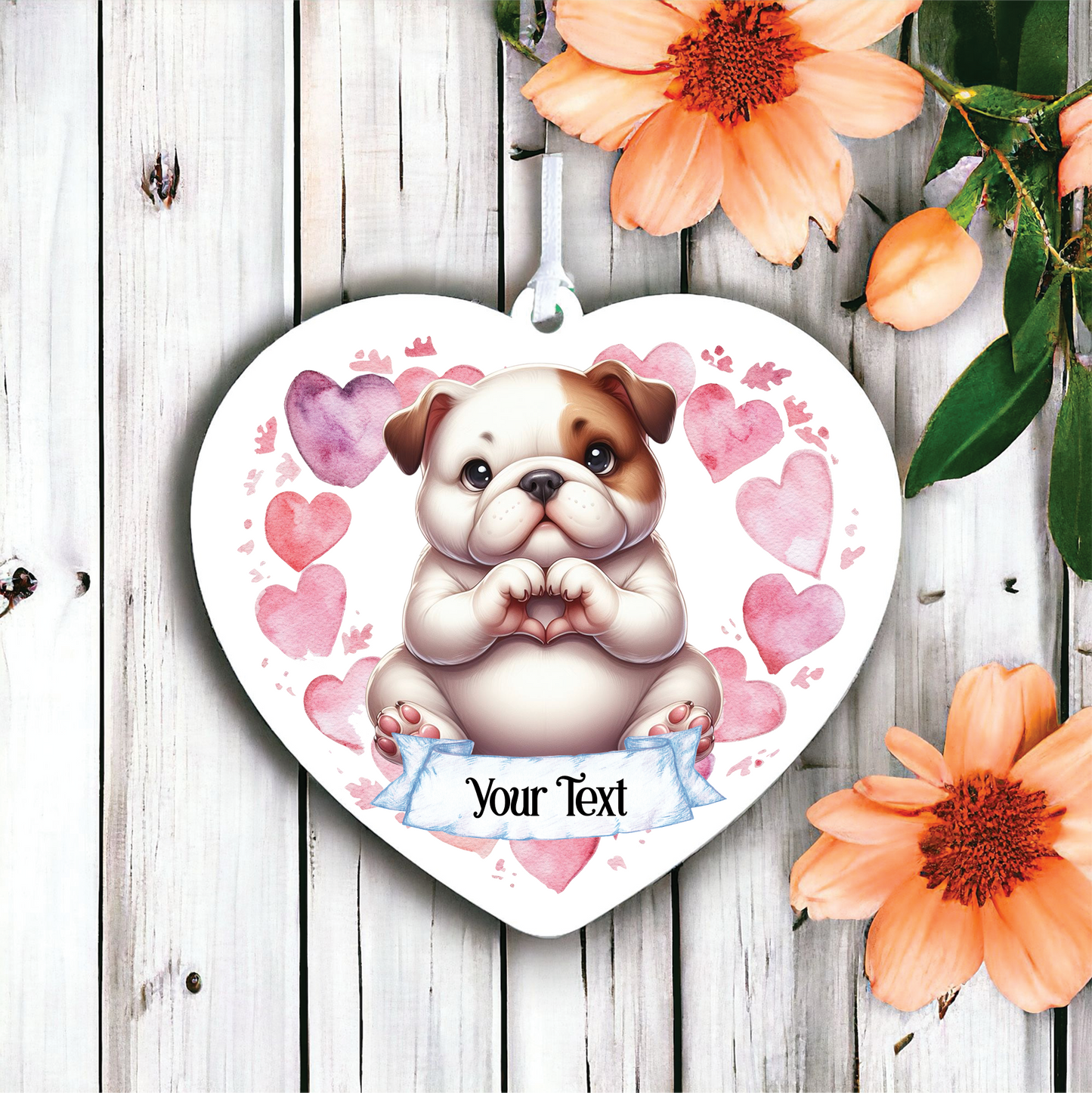 Personalised Bulldog Dog Love Heart Hand Decoration