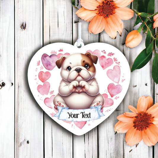 Personalised Bulldog Dog Love Heart Hand Decoration