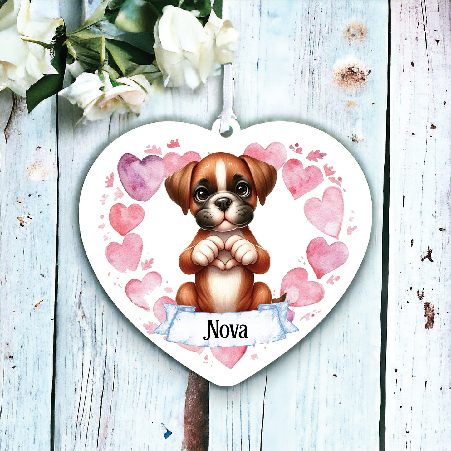 Personalised Boxer Dog Love Heart Hand Decoration