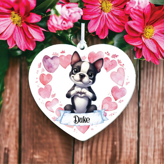 Personalised Boston Terrier Love Heart Hand Decoration