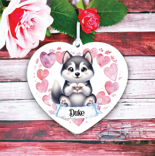 Personalised Siberian Husky Dog Love Heart Hand Decoration