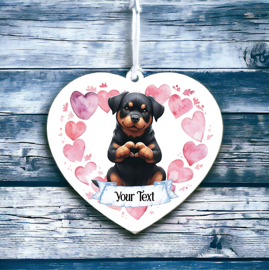 Personalised Rottweiler Dog Love Heart Hand Decoration