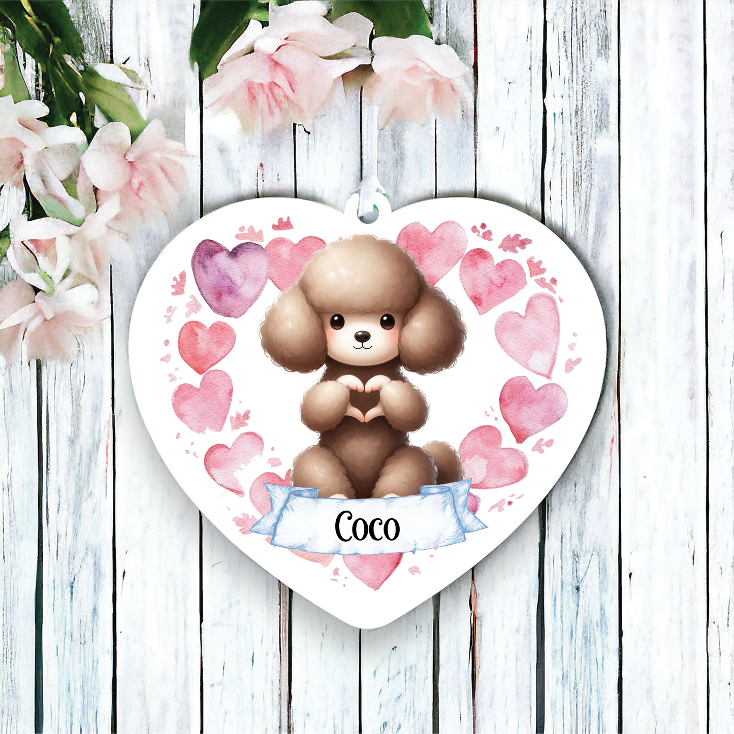 Personalised Poodle Love Heart Hand Decoration