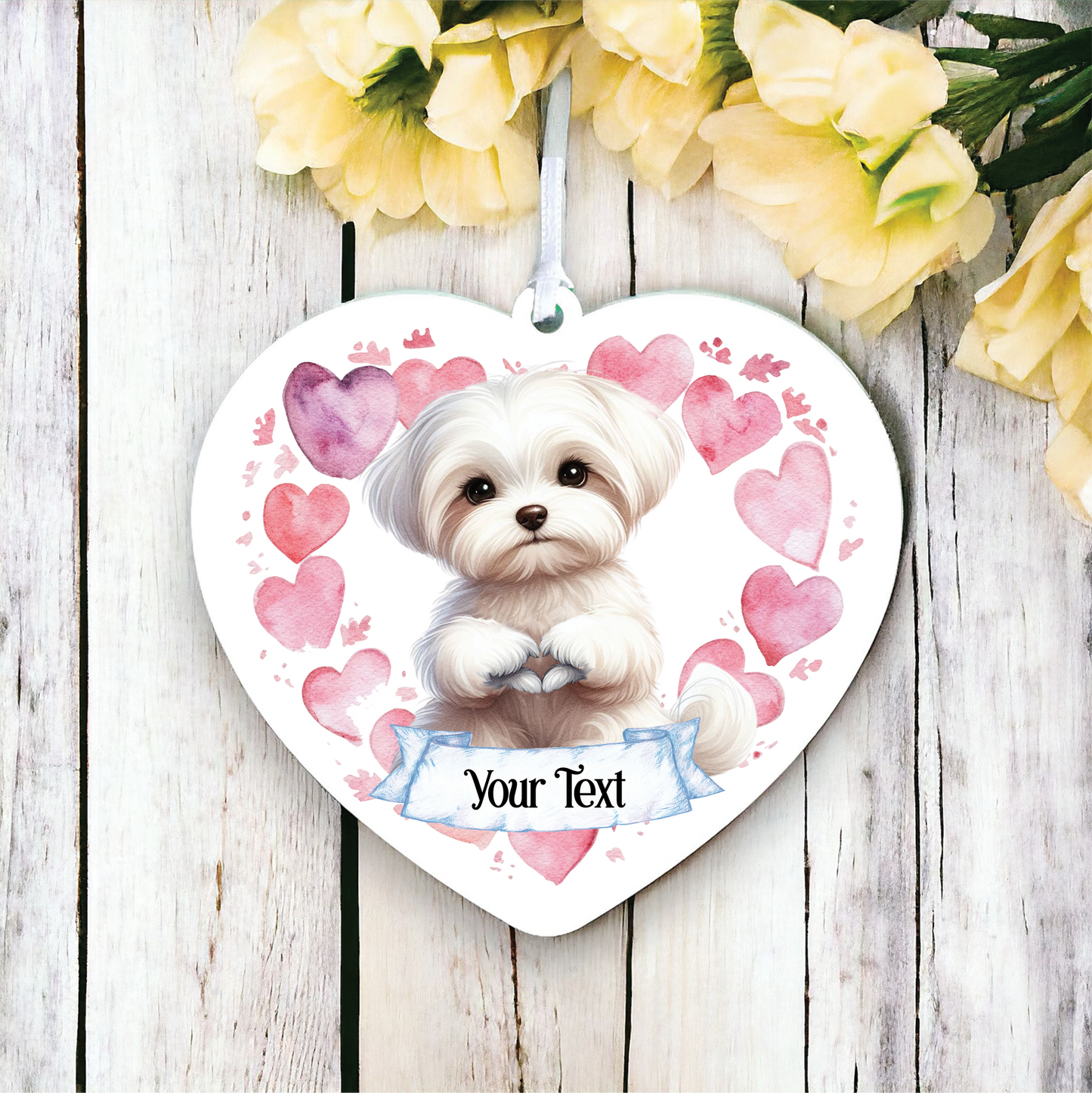 Personalised Maltese Love Heart Hand Decoration