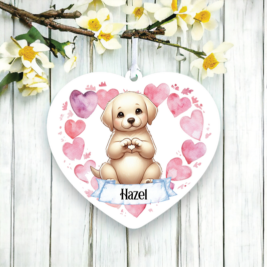 Personalised Labrador Retriever Love Heart Hand Decoration