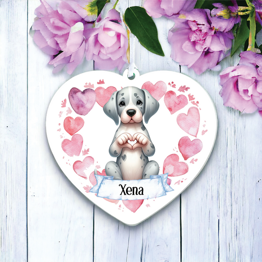 Personalised Great Dane Love Heart Hand Decoration