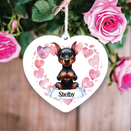 Personalised Doberman Pinscher Love Heart Hand