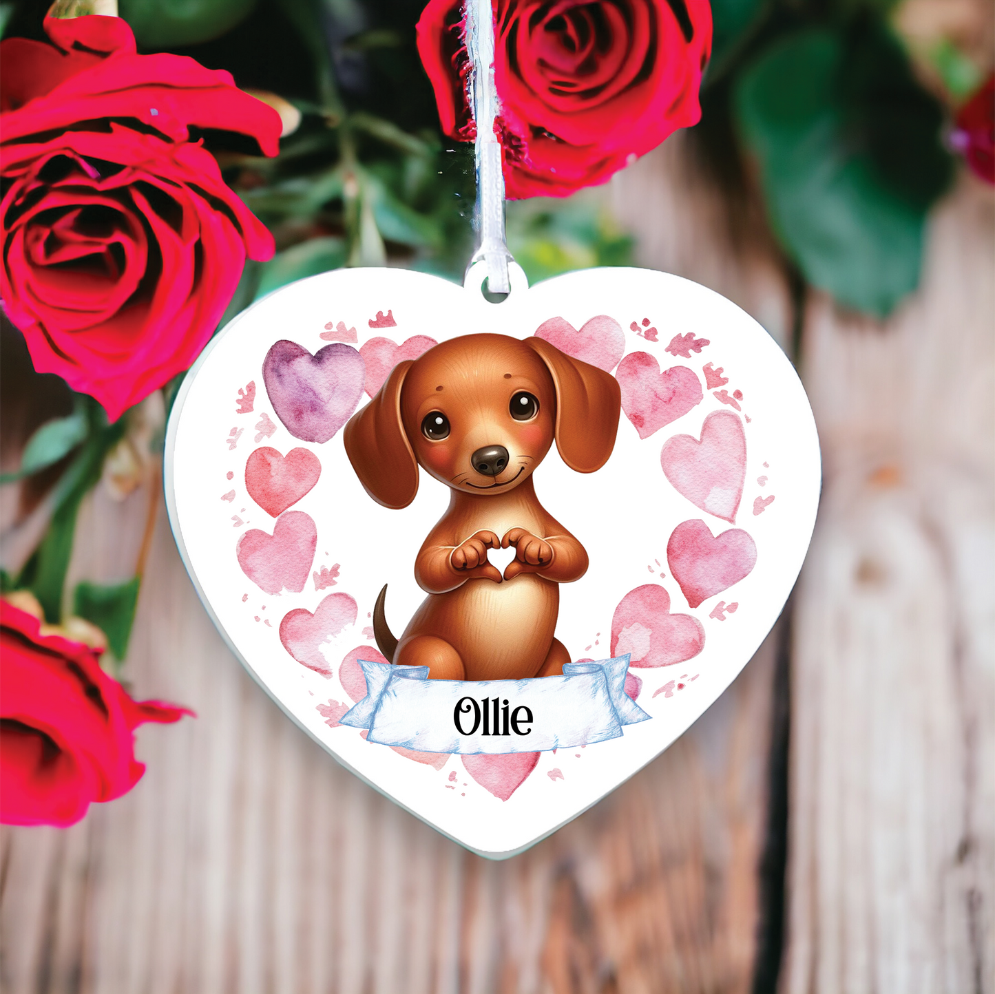 Personalised Dachshund Love Heart Hand Decoration