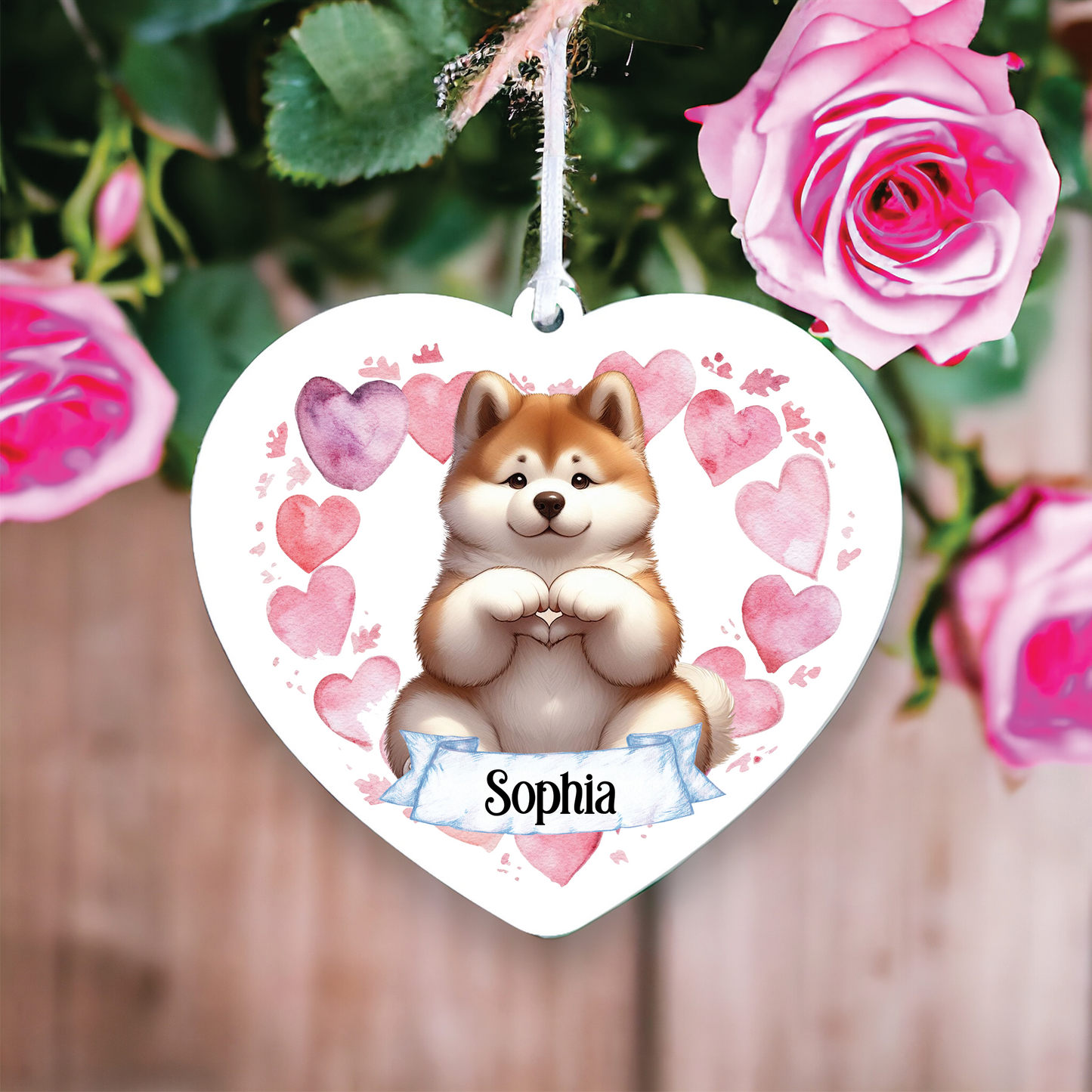 Personalised Akita Love Heart Hand Decoration