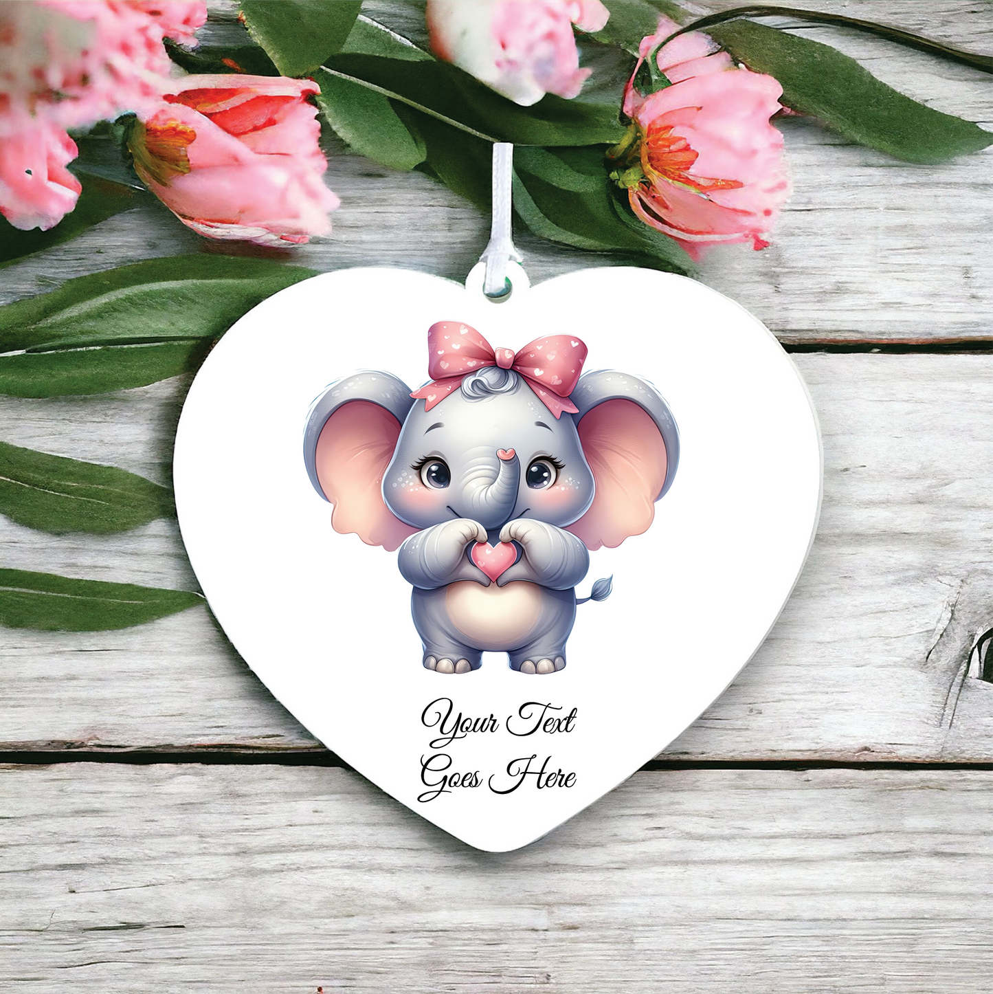 Personalised Cute Elephant Love Heart Hand Decoration