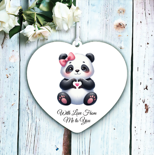 Personalised Cute Panda Love Heart Hand Decoration