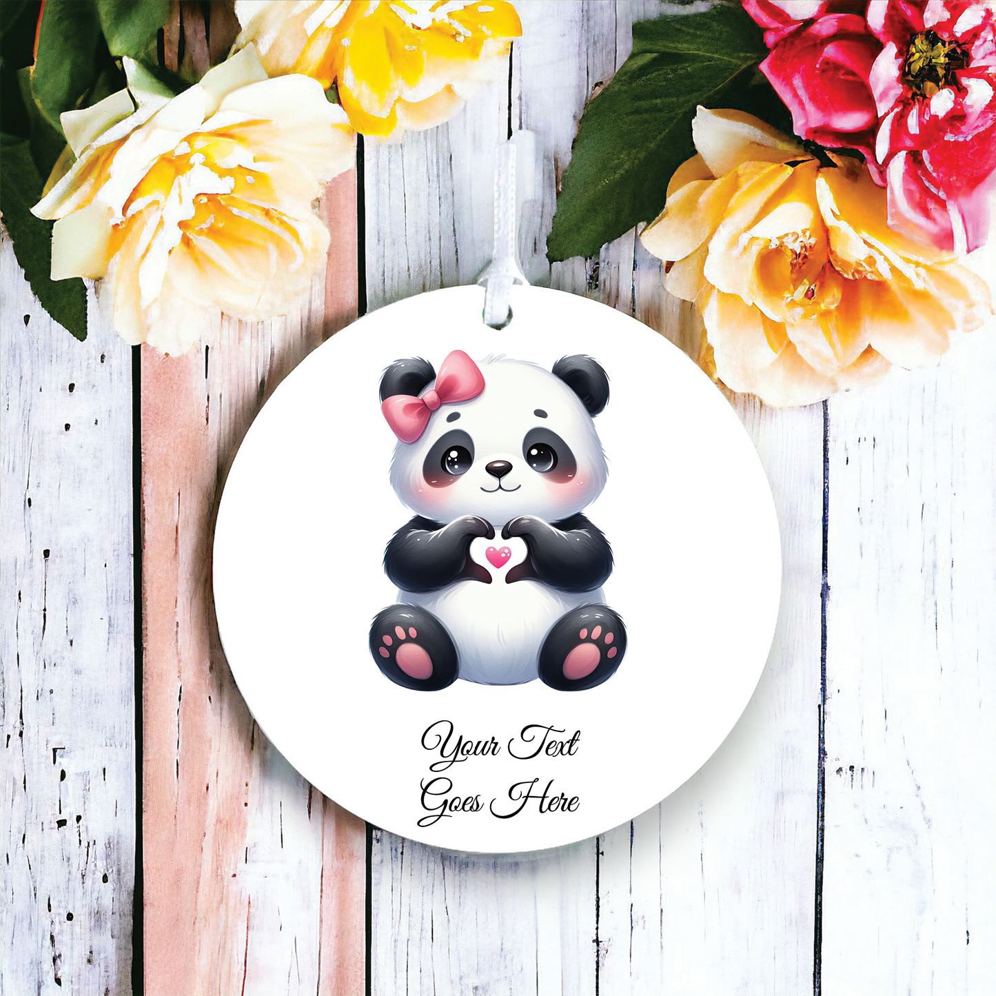 Personalised Cute Panda Love Heart Hand Decoration