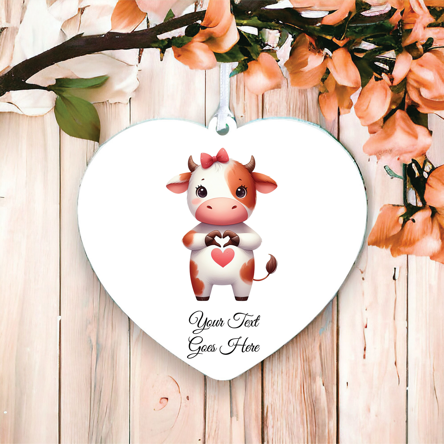 Personalised Cute Cow Love Heart Hand Decoration