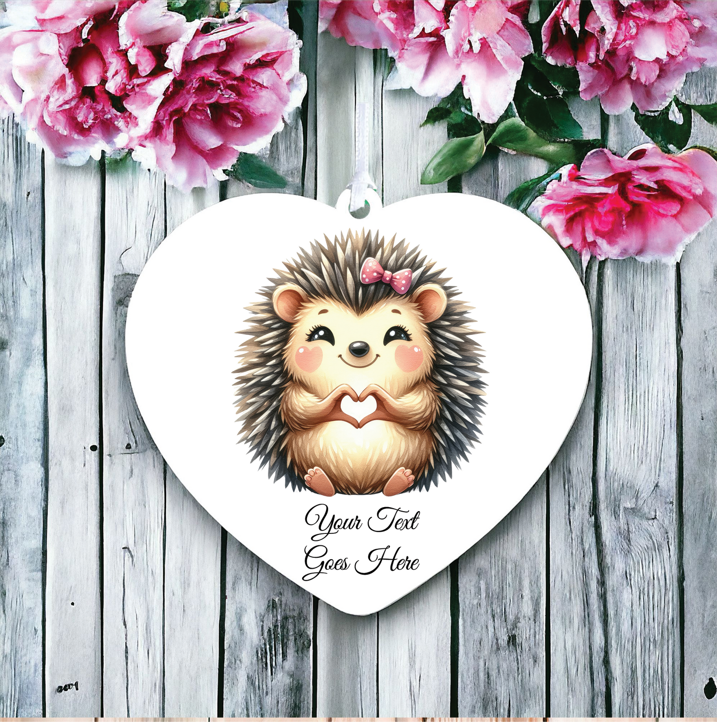 Personalised Cute Hedgehog Love Heart Hand Decoration