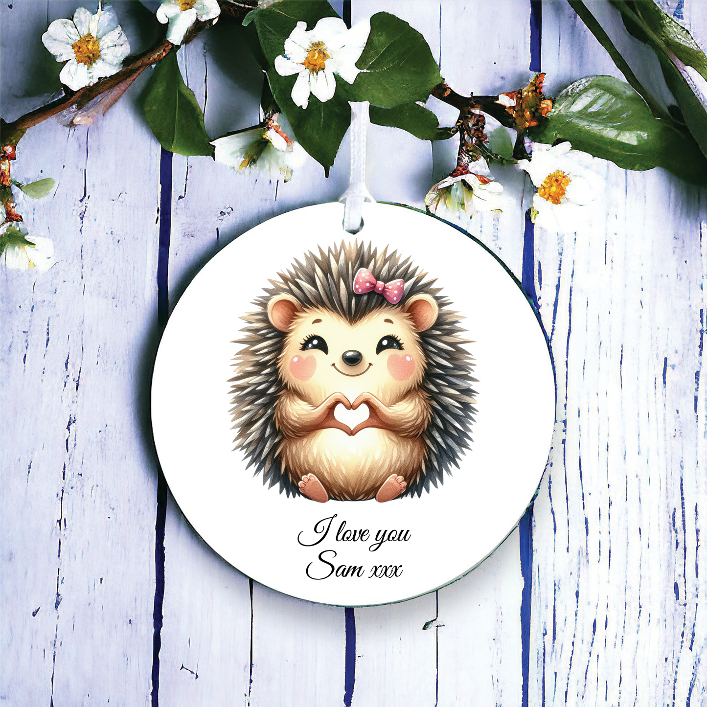 Personalised Cute Hedgehog Love Heart Hand Decoration