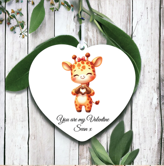 Personalised Cute Giraffe Love Heart Hand Decoration