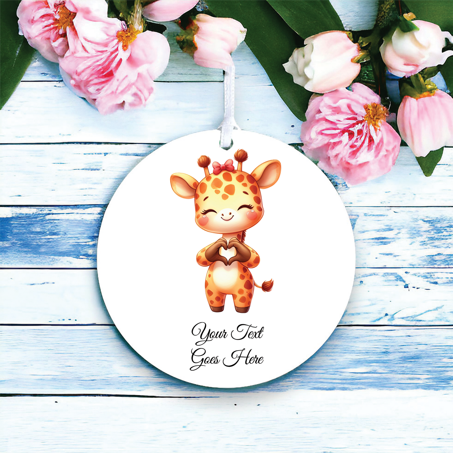 Personalised Cute Giraffe Love Heart Hand Decoration