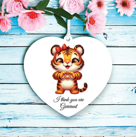 Personalised Cute Tiger Love Heart Hand Decoration