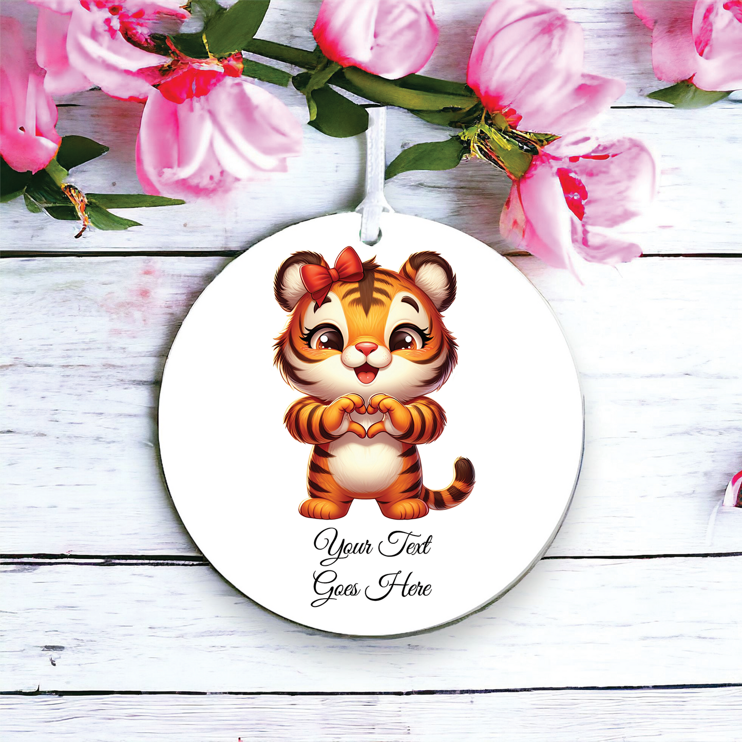 Personalised Cute Tiger Love Heart Hand Decoration