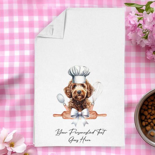 Personalised Dog In Chef Hat Gift Tea Towel - Labradoodle