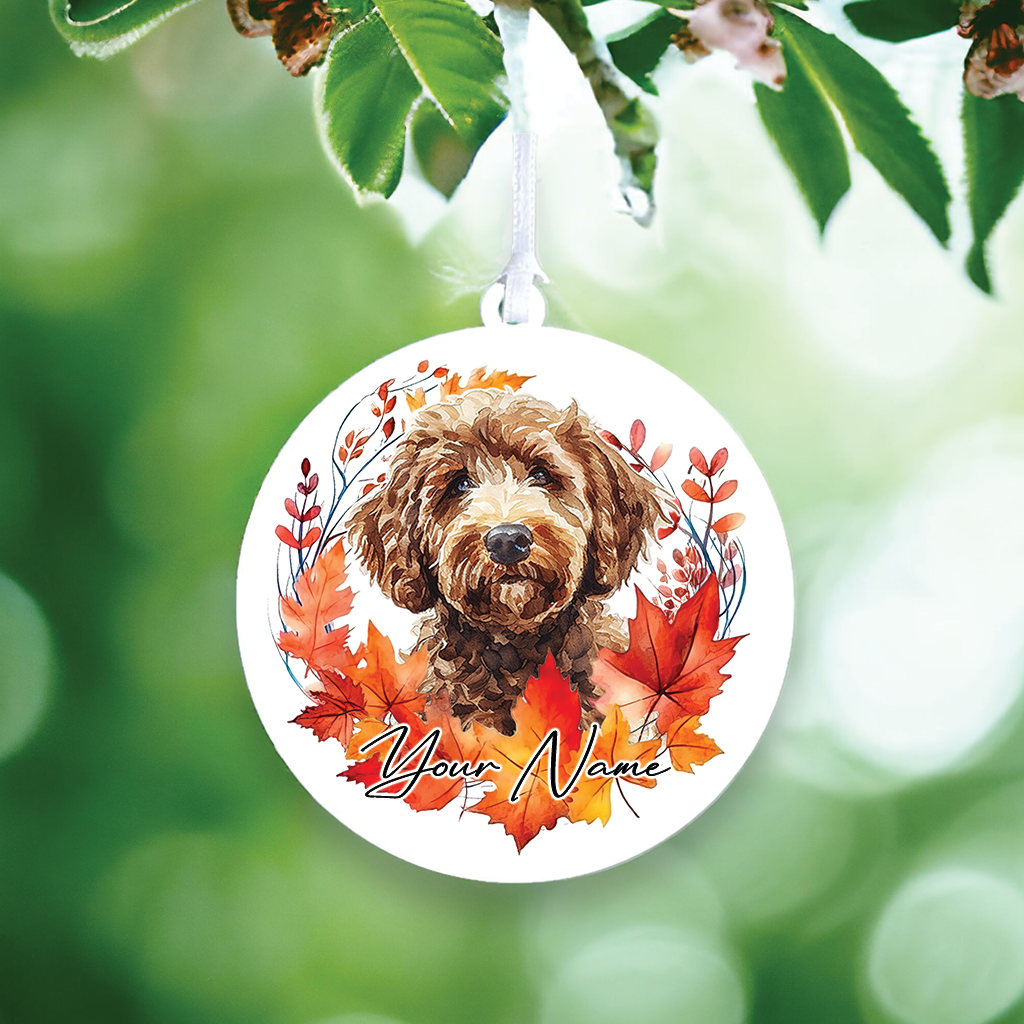 Personalised King Charles Spaniel Autumn Dog Wreath Hanging Decoration