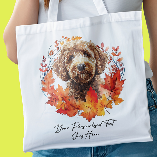 Personalised Dog Autumn Wreath Labradoodle Tote Bag