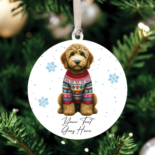 A Personalised Labradoodle Jumper Dog Hanging Bauble Decoration