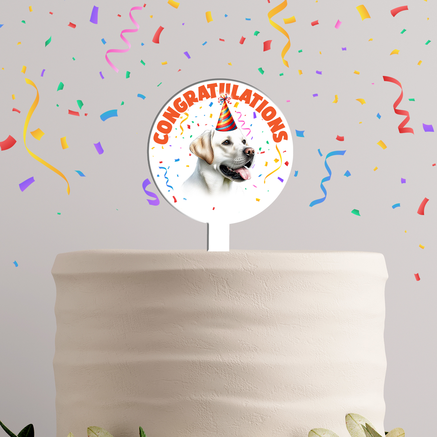 Personalised Dog Party Hat Cake Topper - White Labrador