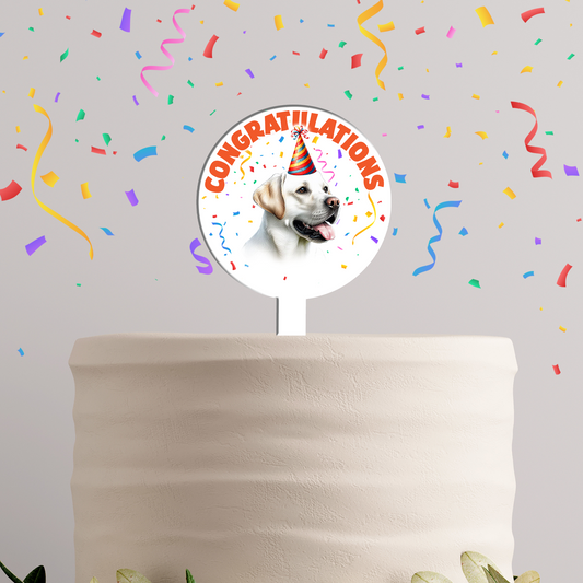 Personalised Dog Party Hat Cake Topper - White Labrador