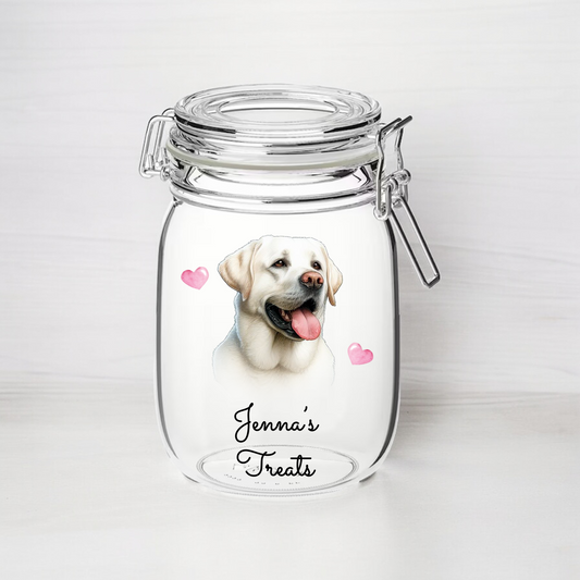 Personalised Labrador White - Dog Treat Kilner Style Gift Jar - DGJR34