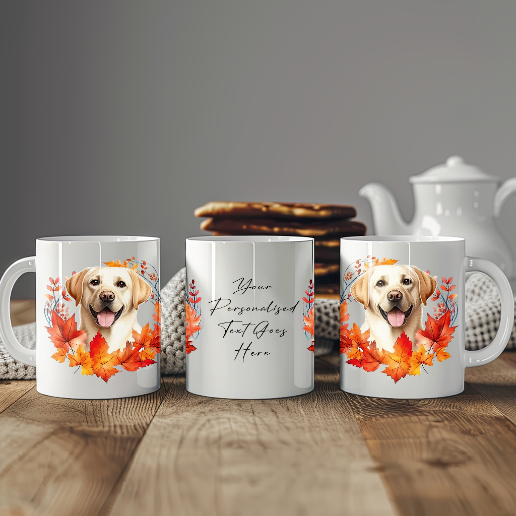 Personalised Labrador Retriever in an Autumn wreath - Keepsake Mug, ideal gift for Birthday and Christmas Gift, by Floppsie Moppsie – floppsiemoppsie at floppsiemoppsie.co.uk