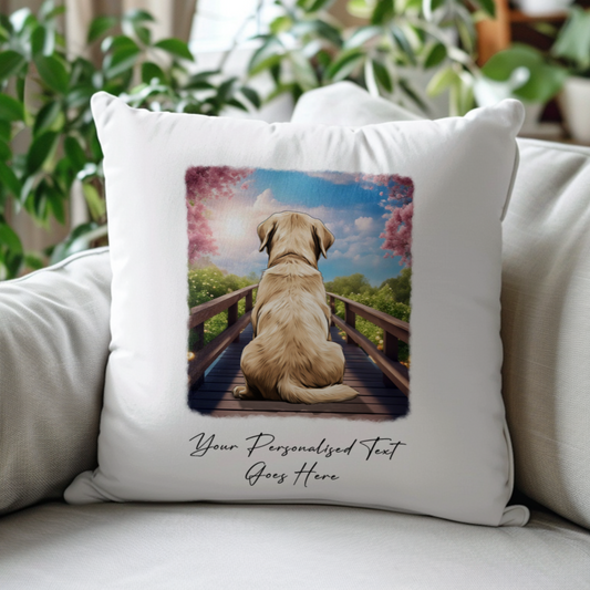 Personalised Labrador Retriever – Looking out across a Bridge Pet Gift Cushion, by Floppsie Moppsie – floppsiemoppsie at floppsiemoppsie.co.uk