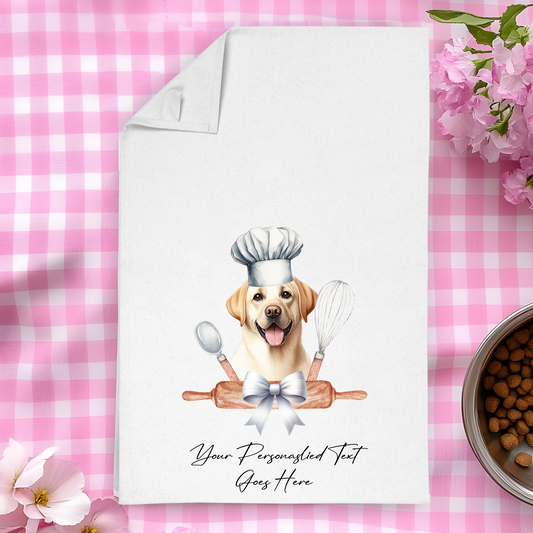 Personalised Dog In Chef Hat Gift Tea Towel - Labrador Retriever