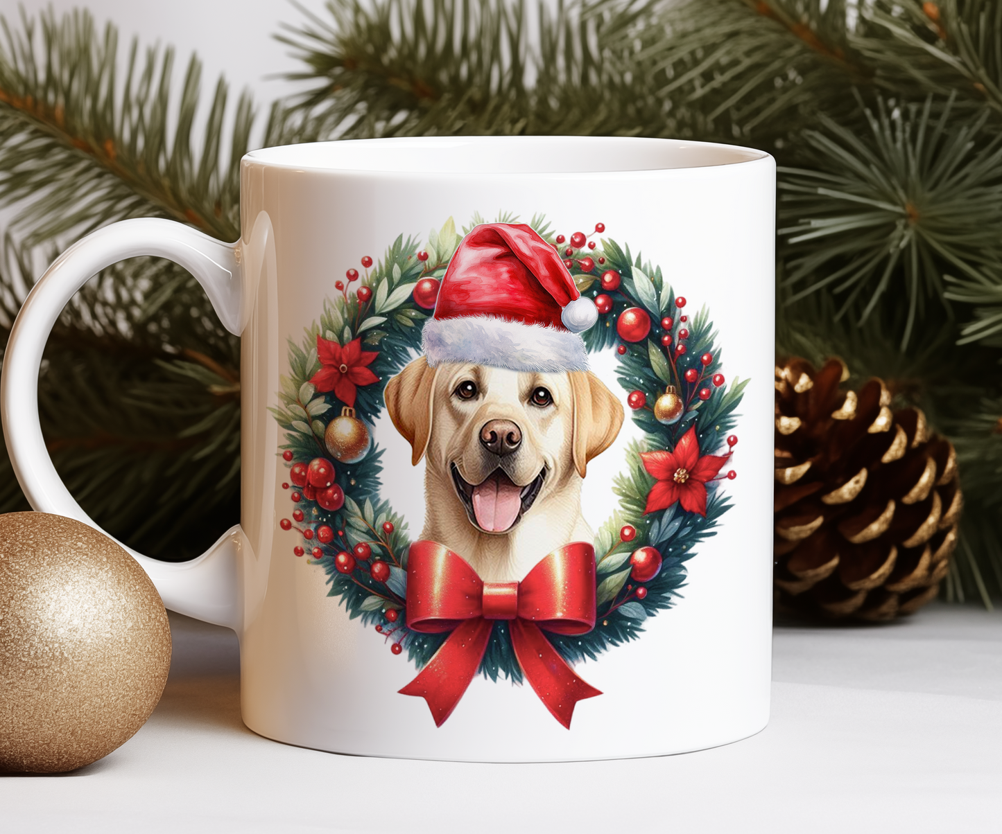 Personalised Labrador Retriever Dog Christmas Wreath Gift Mug