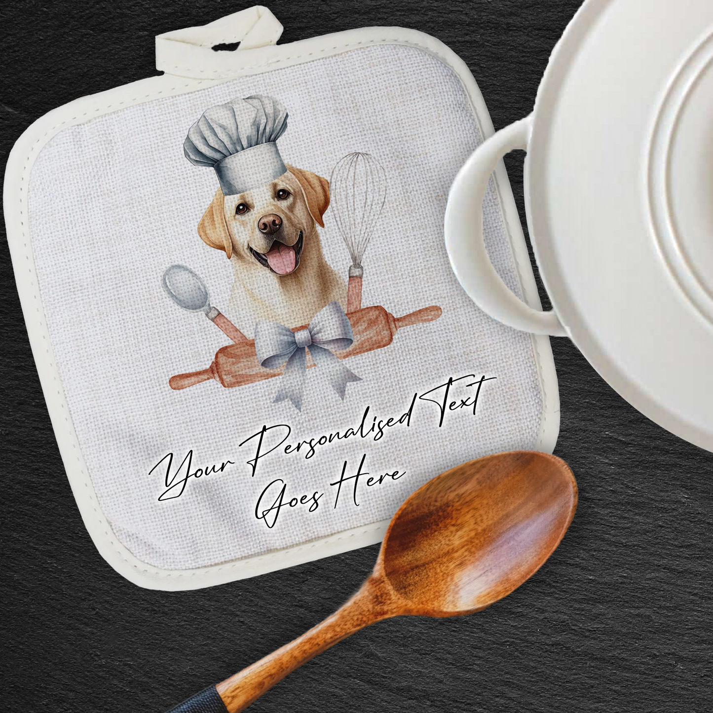 Personalised Dog In Chef Hat Gift Pot Holder / Grab - Labrador Retriever