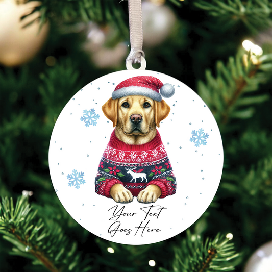 A Personalised Labrador Retriever Jumper Dog Hanging Bauble Decoration