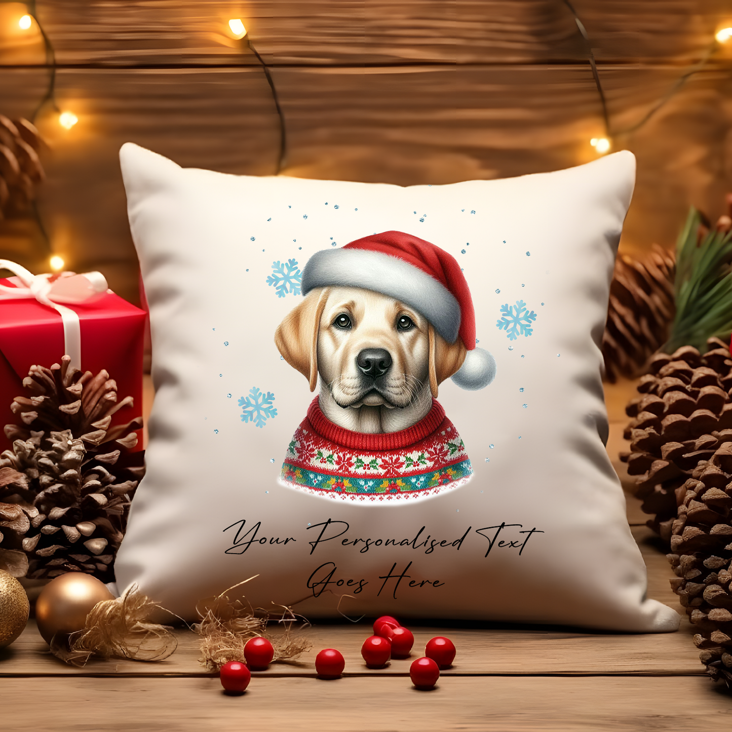 Personalised Labrador Retriever Dog Christmas Jumper Cushion Cover Gift - Style B