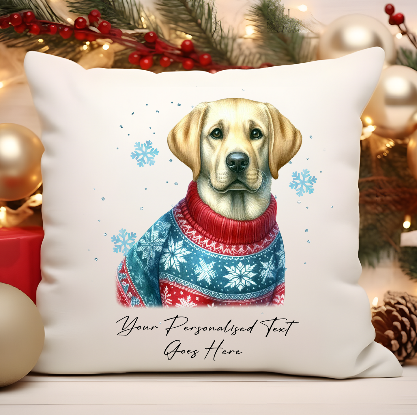 Personalised Labrador Retriever Dog Christmas Jumper Cushion Cover Gift - Style C