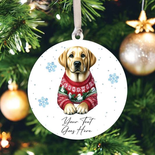 A Personalised Labrador Retriever Jumper Dog Hanging Bauble Decoration - Style D