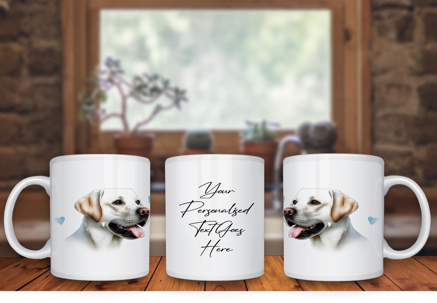 Personalised Dog Gift Mug - White Labrador with Custom Message and Optional Hearts