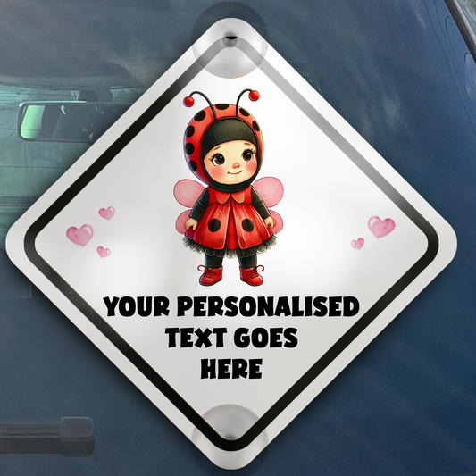 Personalised Baby Child On Board Car Window Sign - Ladybird