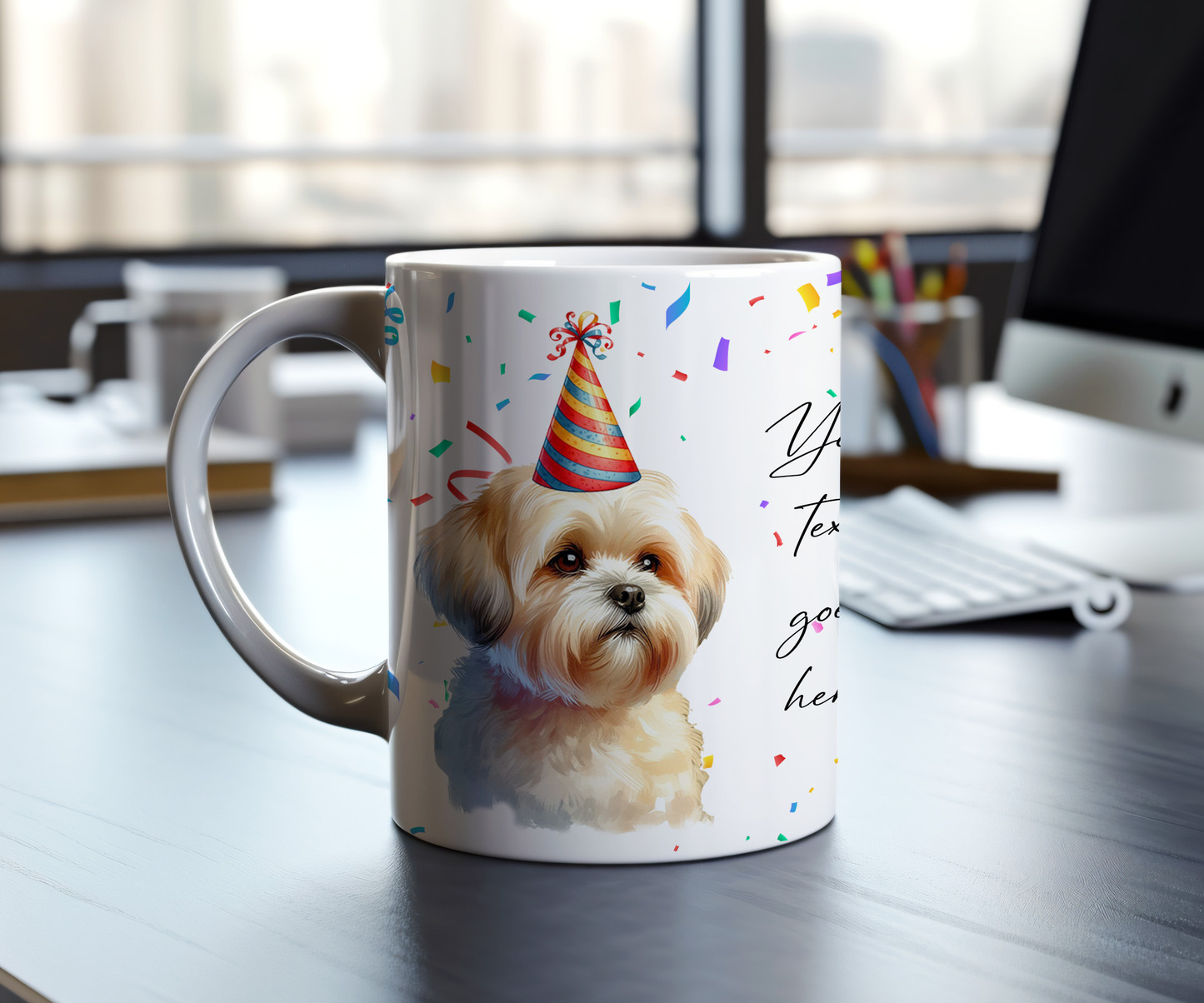 Personalised Dog Gift Mug - Labrador Retreiver with Birthday Congratulations Party Hat