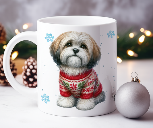 Personalised Lhasa Apso - Dog Christmas Jumper Gift Mug