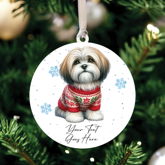 A Personalised Lhasa Apso Jumper Dog Hanging Bauble Decoration