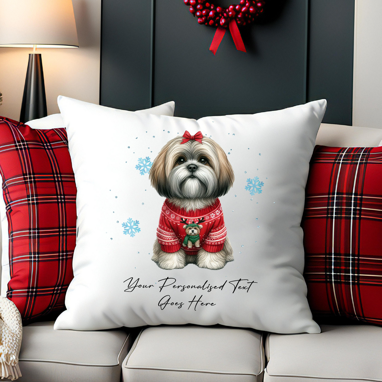 Personalised Lhasa Apso Dog Christmas Jumper Cushion Cover Gift - Style B