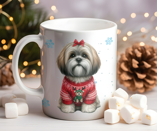 Personalised Lhasa Apso - Dog Christmas Jumper Gift Mug - Style B