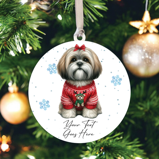 A Personalised Lhasa Apso Jumper Dog Hanging Bauble Decoration - Style B