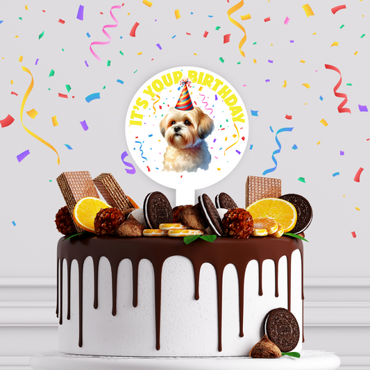 Personalised Dog Party Hat Cake Topper - Shorthaired Lhasa Apso