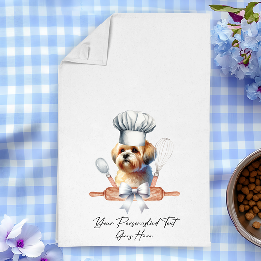 Personalised Dog In Chef Hat Gift Tea Towel - Shorthaired Lhasa Apso